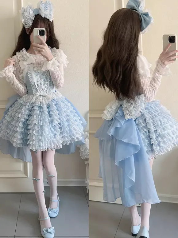 Robe Lolita douce Hime en polyester sans manches pull doux à volants robe Lolita abricot