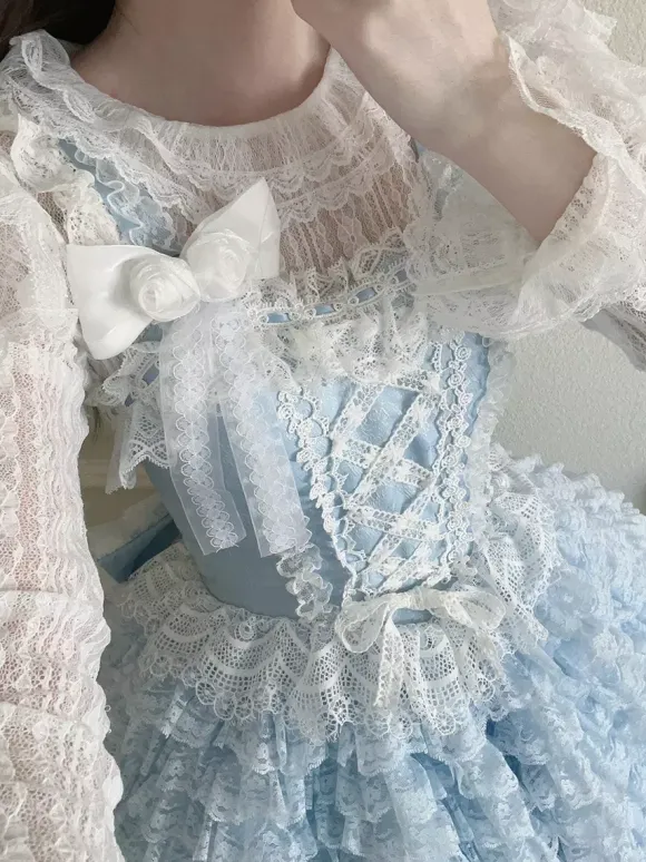 Robe Lolita douce Hime en polyester sans manches pull doux à volants robe Lolita abricot