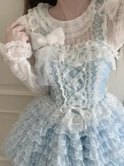 Robe Lolita douce Hime en polyester sans manches pull doux à volants robe Lolita abricot
