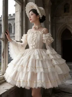 Robe Lolita douce Robe de mariée JSK en polyester à manches courtes Robe Lolita de ballet douce