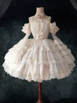Robe Lolita douce Robe de mariée JSK en polyester à manches courtes Robe Lolita de ballet douce