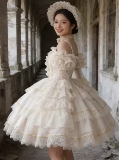 Robe Lolita douce Robe de mariée JSK en polyester à manches courtes Robe Lolita de ballet douce