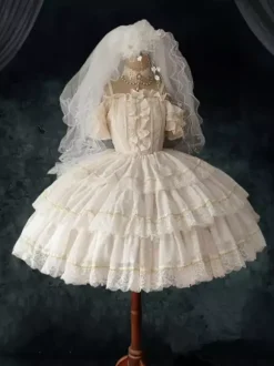 Robe Lolita douce Robe de mariée JSK en polyester à manches courtes Robe Lolita de ballet douce