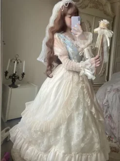 Robe Lolita douce Robe en polyester à manches longues Robe de mariée Lolita