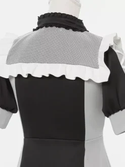 Robe Lolita en maille à volants col manches courtes bloc de couleurs fermeture éclair manteau uniforme de sous-culture