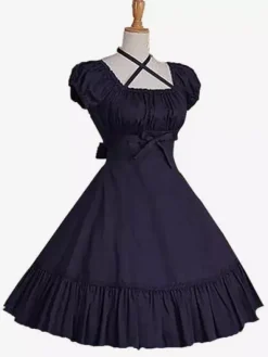 Robe lolita en popeline à volants douse col carré Déguisements