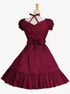 Robe lolita en popeline à volants douse col carré Déguisements