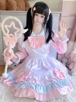 Robe Lolita Femme de ménage rose Robe à manches longues en polyester
