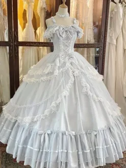 Robe Lolita féerique bleu ciel clair n艙uds volants bandage robe Lolita pour tea party