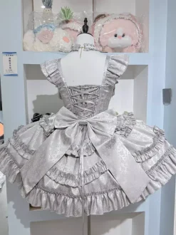 Robe Lolita Hime rouge dos nu en dentelle bandage volants n艙ud courte