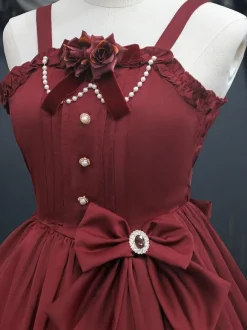 Robe Lolita JSK Classique Vert Encre Volants Arcs Sans Manches Polyester Lolita Jumper Jupe