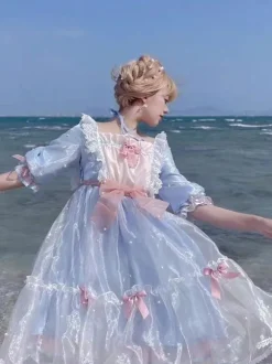 Robe Lolita Mignonne en Polyester manches courtes princesse OP robe d'été
