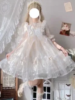 Robe Lolita Mignonne en Polyester manches courtes princesse OP robe d'été
