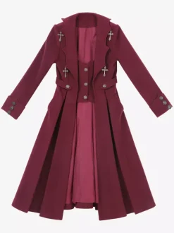 Robe Lolita Ouji manches longues rouges haut classique manteau ensemble pantalon