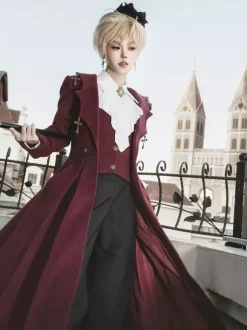 Robe Lolita Ouji manches longues rouges haut classique manteau ensemble pantalon