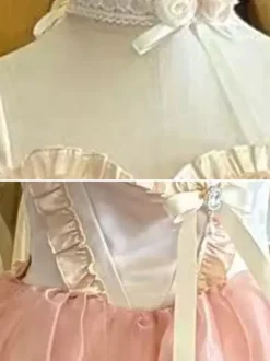 Robe Lolita rose féerique à bretelles à volants et lacets roses robe de ballet Sweet Lolita pour goûter.