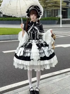 Robe Lolita rose Hime en dentelle à volants JSK courte Sweet Lolita