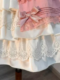 Robe Lolita rose Sweet Lolita à décolleté c艙ur n艙uds et volants