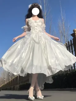 Robe Lolita Sweet Fairy Hime Bank Bandage sans manches à volants Robe Lolita rose