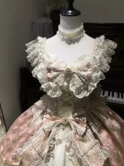 Robe Lolita Sweet Lolita en polyester sans manches dentelle bandage et n艙uds bleu ciel clair