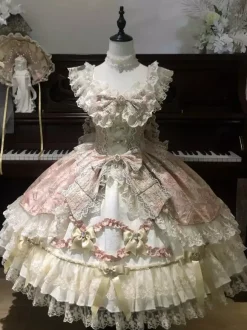 Robe Lolita Sweet Lolita en polyester sans manches dentelle bandage et n艙uds bleu ciel clair