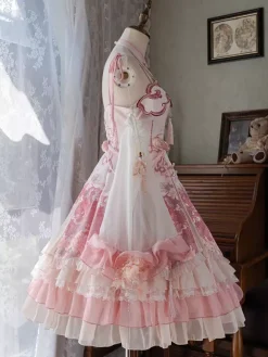 Robe Lolita Sweet Magenta sans manches en dentelle avec chaînes style kawaii asiatique