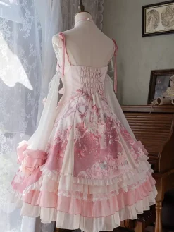 Robe Lolita Sweet Magenta sans manches en dentelle avec chaînes style kawaii asiatique