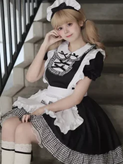 Robe Lolita Sweet Maid Costume Cosplay Rouge Velours Volants Uniforme