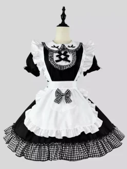 Robe Lolita Sweet Maid Costume Cosplay Rouge Velours Volants Uniforme