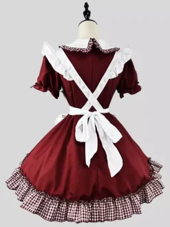 Robe Lolita Sweet Maid Costume Cosplay Rouge Velours Volants Uniforme