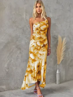 Robe longue asymétrique à imprimé floral pour femme 2026
