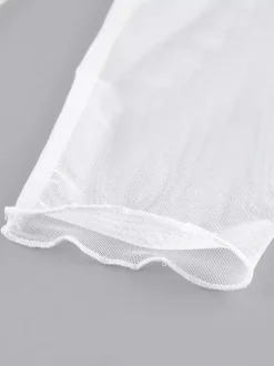 Robe longue blanche à manches longues et col rond pour femme taille naturelle style Daily Dresses