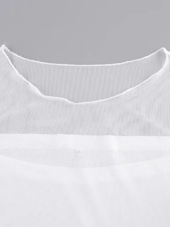 Robe longue blanche à manches longues et col rond pour femme taille naturelle style Daily Dresses