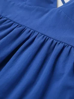 Robe longue bleu roi 100 % coton pour femme - Robe d'été à bretelles croisées dans le dos - Robe de plage à col en V - Collection 2026