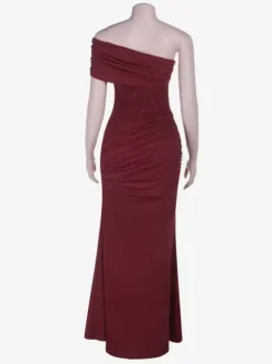 Robe longue bordeaux asymétrique pour femme - Élégante robe moulante froncée - Tenue de soirée chic et raffinée 2026