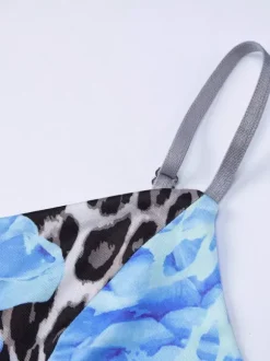 Robe longue bustier imprimée léopard bleu pour femme style urbain audacieux