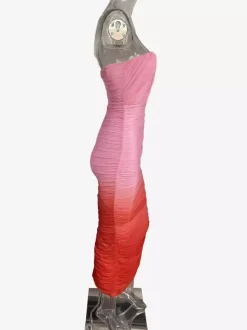 Robe longue bustier ombrée pour femme - Robe tube moulante froncée pêche avec fente au dos - Collection été 2026