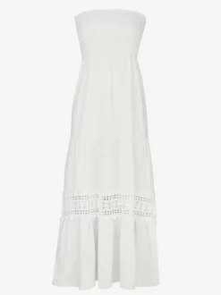 Robe longue bustier smockée pour femme - Robe tube bohème en dentelle crochetée à volants - Collection été 2026