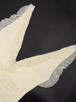 Robe longue crème à col V et manches à volants pour femme style élégant et formel