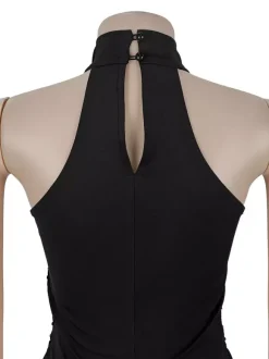 Robe longue de soirée à sequins col halter taille froncée et fente haute pour femme 2026