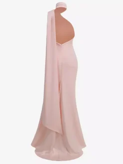 Robe longue dos nu élégante à rosettes pour femme - Robe sans manches en satin soyeux col drapé - Idéale pour les soirées de printemps 2026