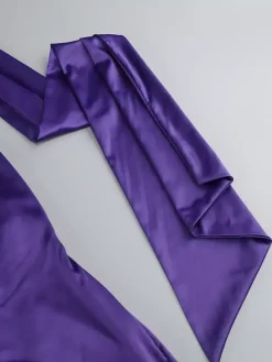 Robe longue dos nu élégante à rosettes pour femme - Robe sans manches en satin soyeux col drapé - Idéale pour les soirées de printemps 2026