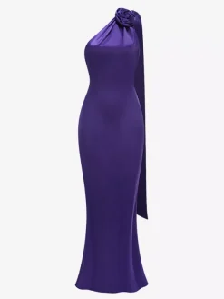 Robe longue dos nu élégante à rosettes pour femme - Robe sans manches en satin soyeux col drapé - Idéale pour les soirées de printemps 2026