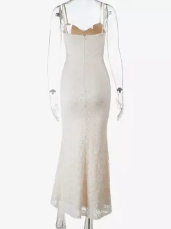 Robe longue en dentelle esthétique pour femme - Robe moulante froncée abricot - Tenue d'invitée aux mariages d'été 2026