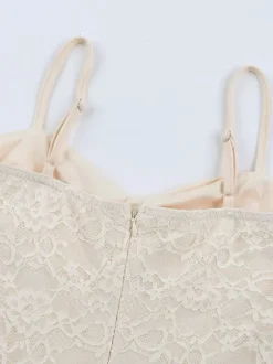 Robe longue en dentelle esthétique pour femme - Robe moulante froncée abricot - Tenue d'invitée aux mariages d'été 2026