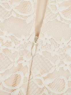 Robe longue en dentelle esthétique pour femme - Robe moulante froncée abricot - Tenue d'invitée aux mariages d'été 2026