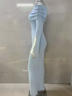 Robe longue en maille à épaules dénudées et manches évasées pour femme 2026