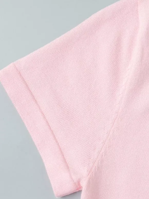 Robe longue en maille rose pâle à col V pour femme style élégant au quotidien
