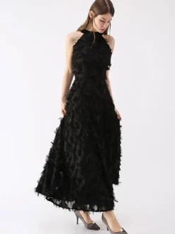Robe longue en plumes Halter sans manches A-Line Robes de bal élégantes
