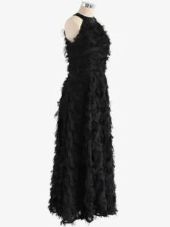 Robe longue en plumes Halter sans manches A-Line Robes de bal élégantes